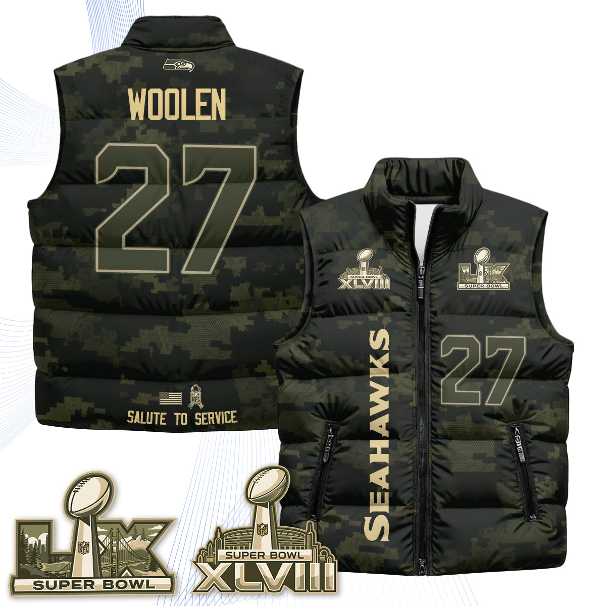 Seattle Seahawks 2026 Salute to Service Puffer Vest - Printed