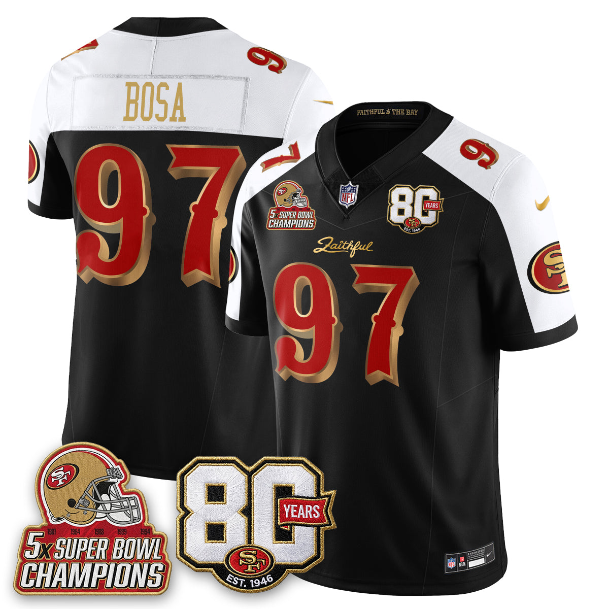 SF 80 Years & 5X Champs Rivalries Vapor Jersey - Stitched