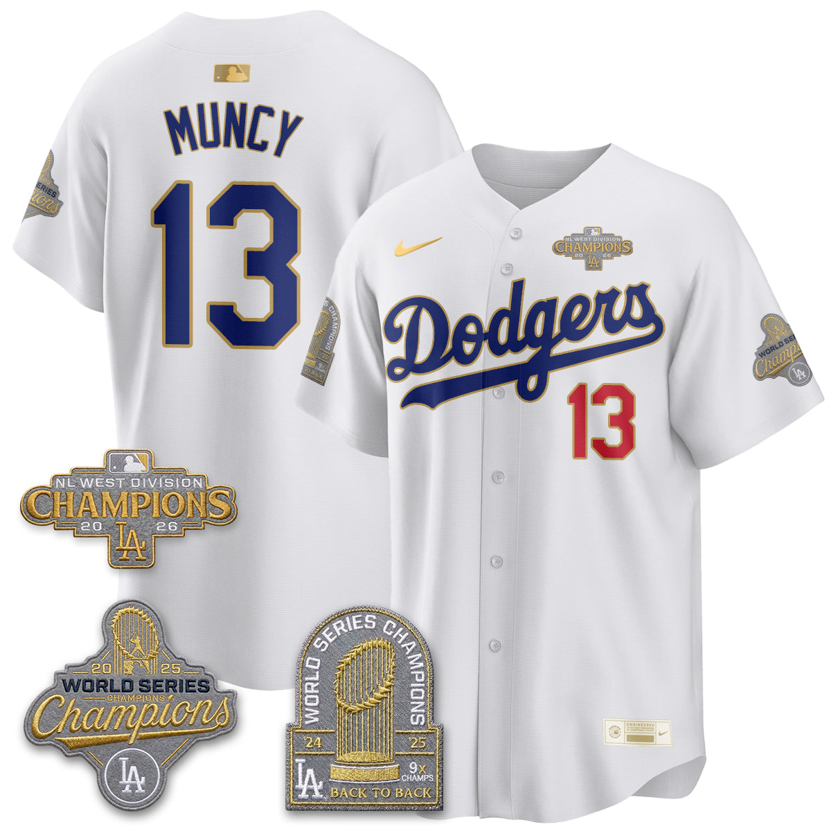 Los Angeles Dodgers 2026 NL West Champs Black Gold Vapor Jersey- Stitched