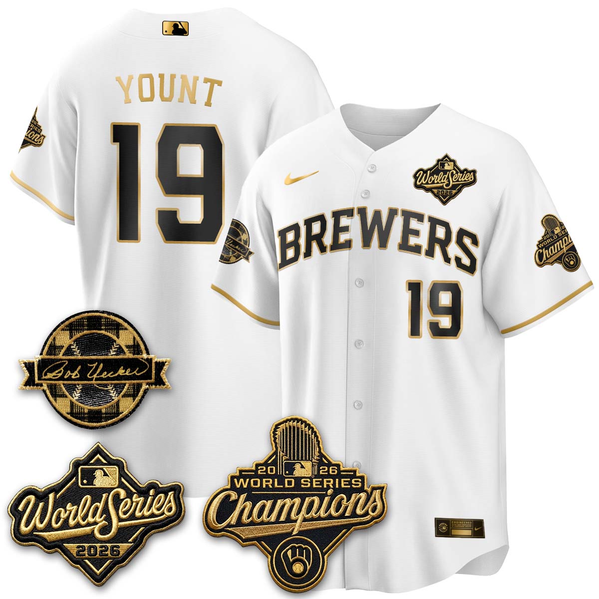 MIL 2026 WS Champions - Bob Uecker Patch Gold Jersey - Stitched (Tiktok)
