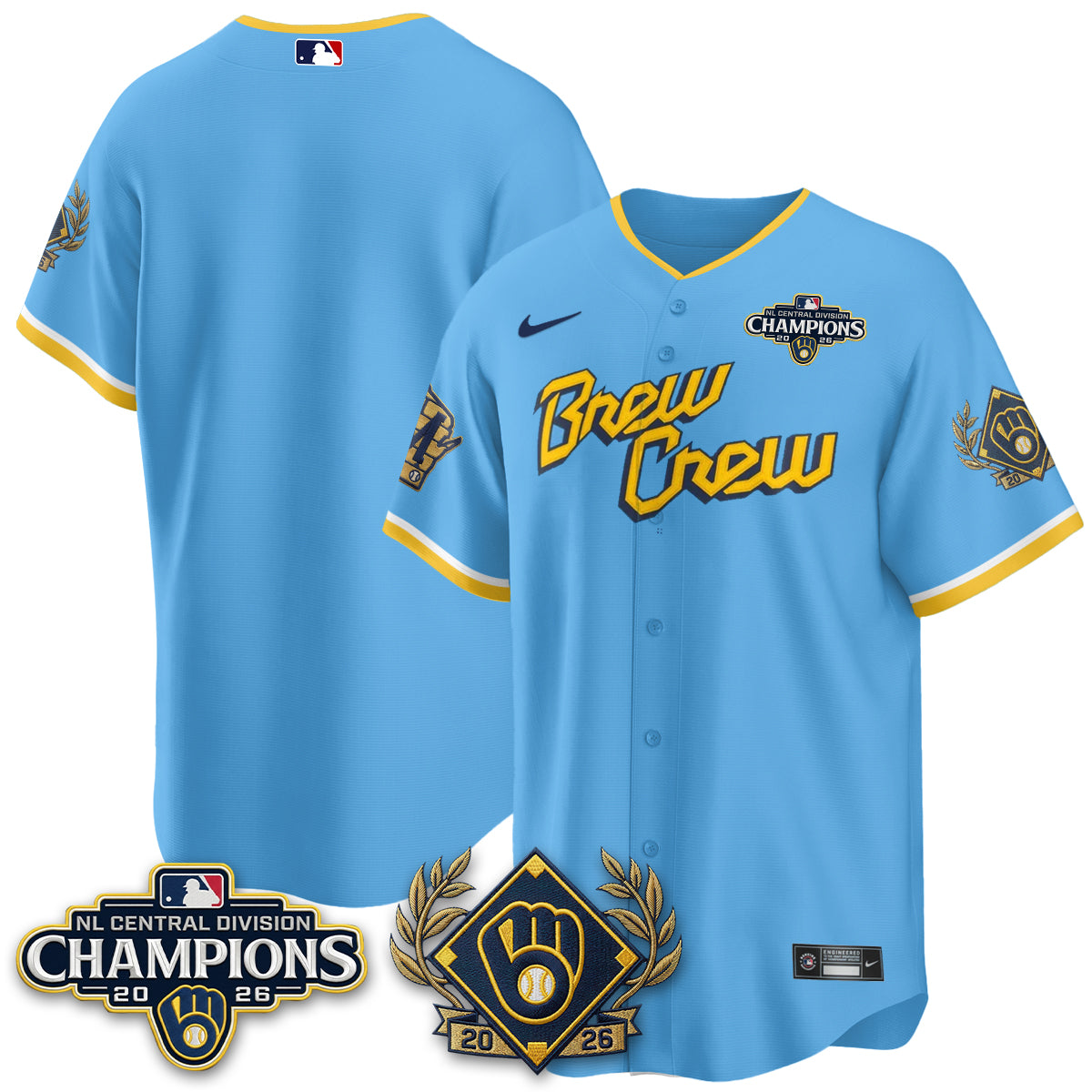 Milwaukee Brewers 2026 NL Division Champs Vapor Gold Jersey - Stitched