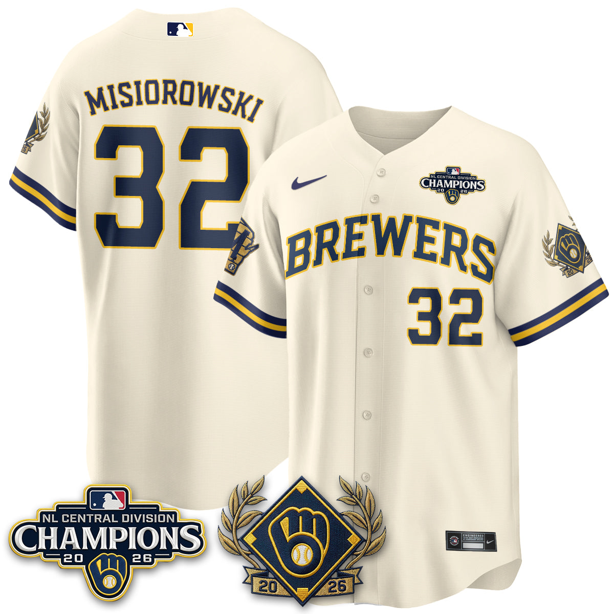 Milwaukee Brewers 2026 NL Division Champs Vapor Gold Jersey - Stitched