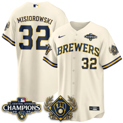 Milwaukee Brewers 2026 NL Division Champs Vapor Gold Jersey - Stitched