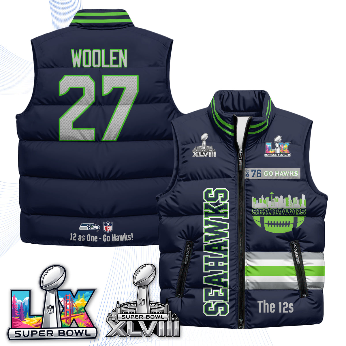 SEA "Go Hawks" Edition Puffer Vest - Printed
