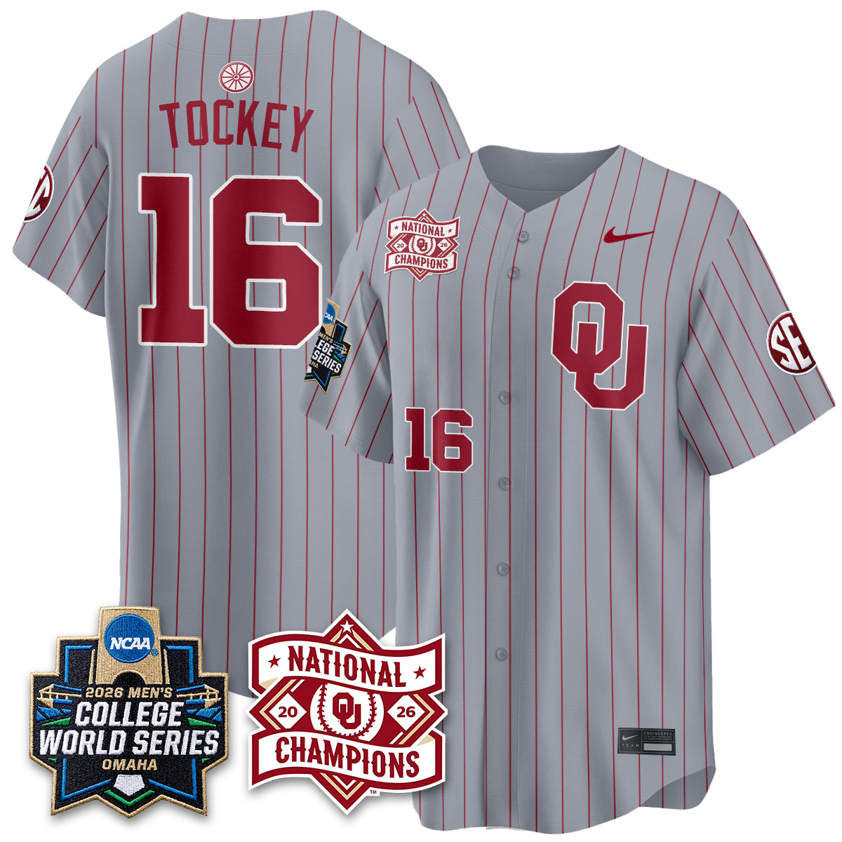 Oklahoma Sooners 2026 NCAA Baseball Men's College World Series Champions Vapor Jersey - Stitched