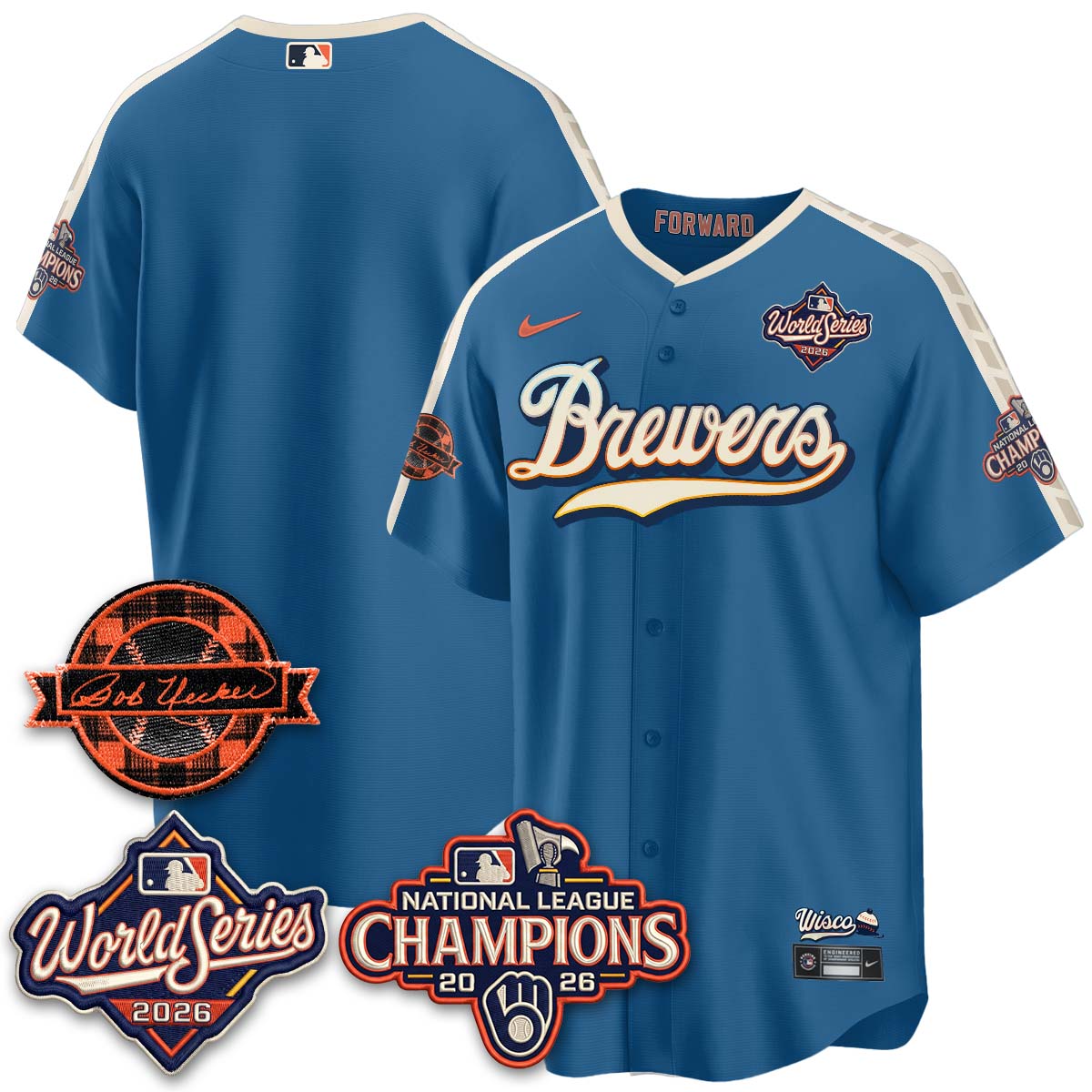 MIL WS26 - Bob Uecker Patch Black Gold Jersey - Stitched (Tiktok)