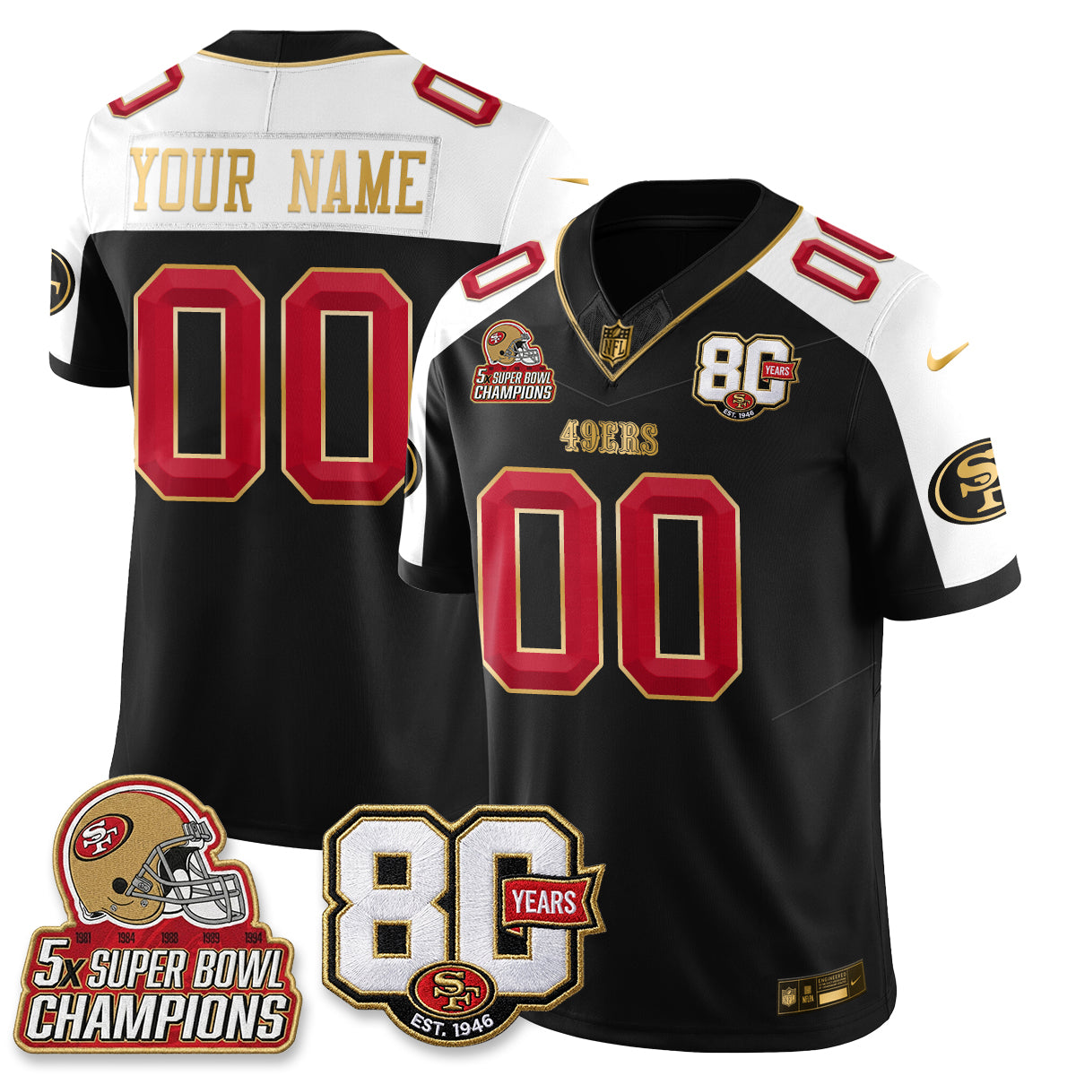 SF 80 Years & 5X Champs Vapor Custom Jersey - Stitched