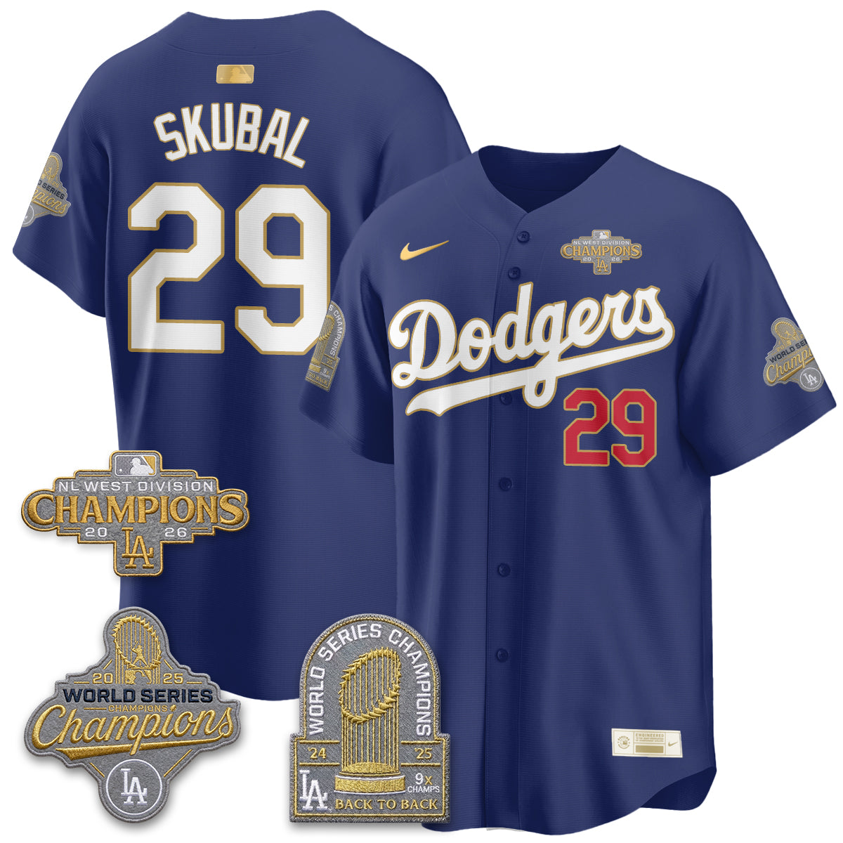 Los Angeles Dodgers 2026 NL West Champs Black Gold Vapor Jersey- Stitched