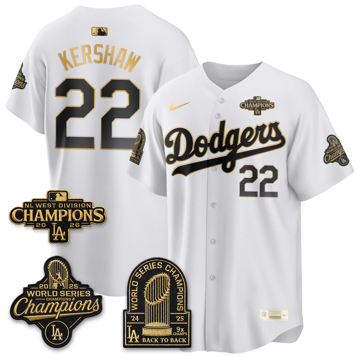 Los Angeles Dodgers 2026 NL West Champs Black Gold Vapor Jersey- Stitched