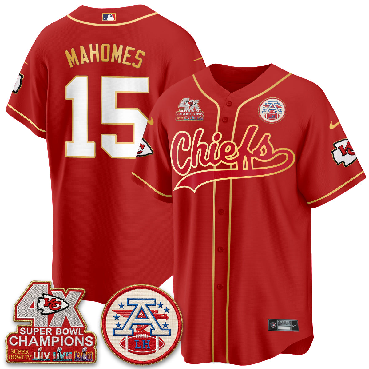 KC 4X Champs Gold Trim Edition Vapor Baseball Jersey - Stitched