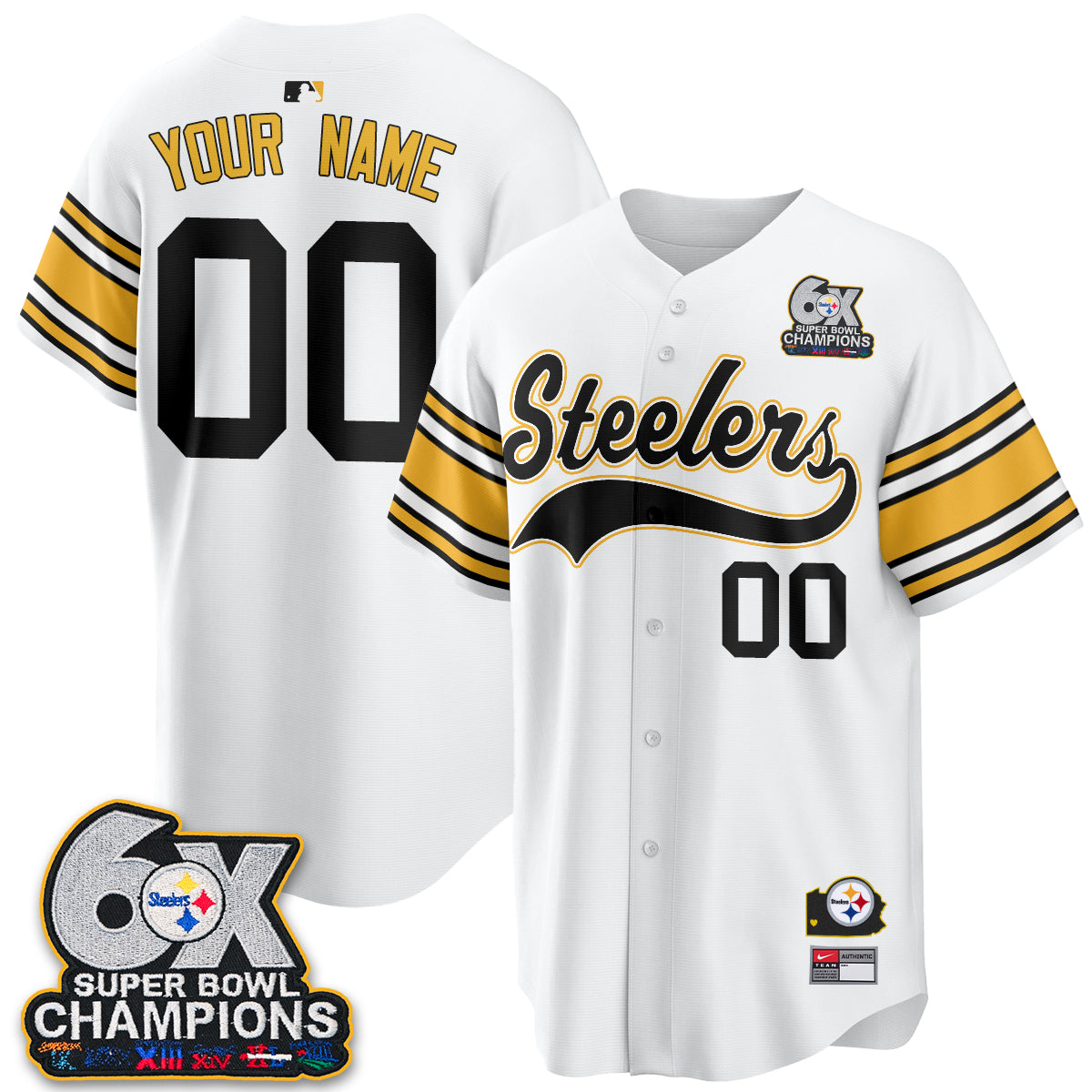 Pittsburgh Steelers 6X Champs Throwback Baseball Custom Vapor Jersey - Stitched