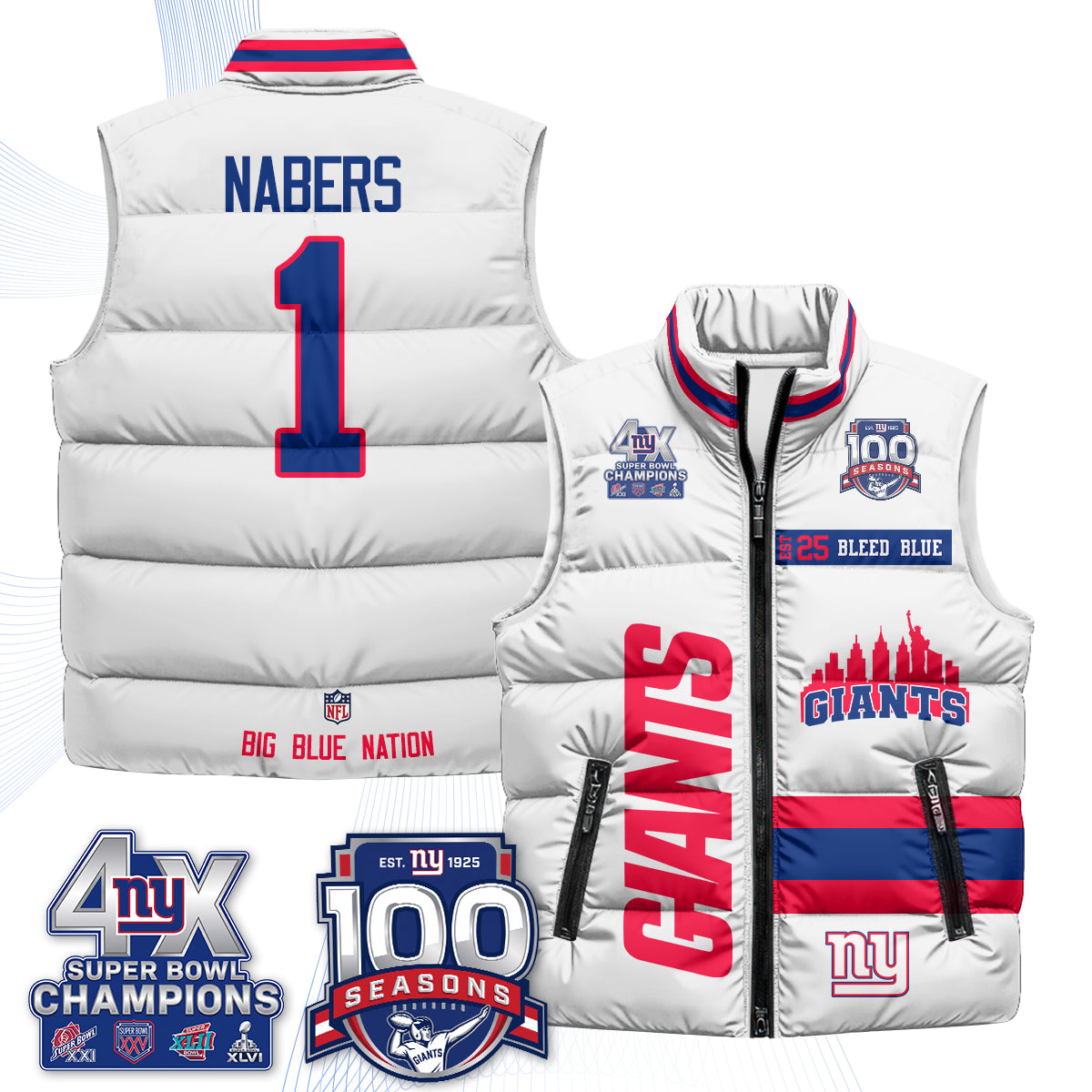 NYG 4X Champs S.Bowl Puffer Vest - Printed