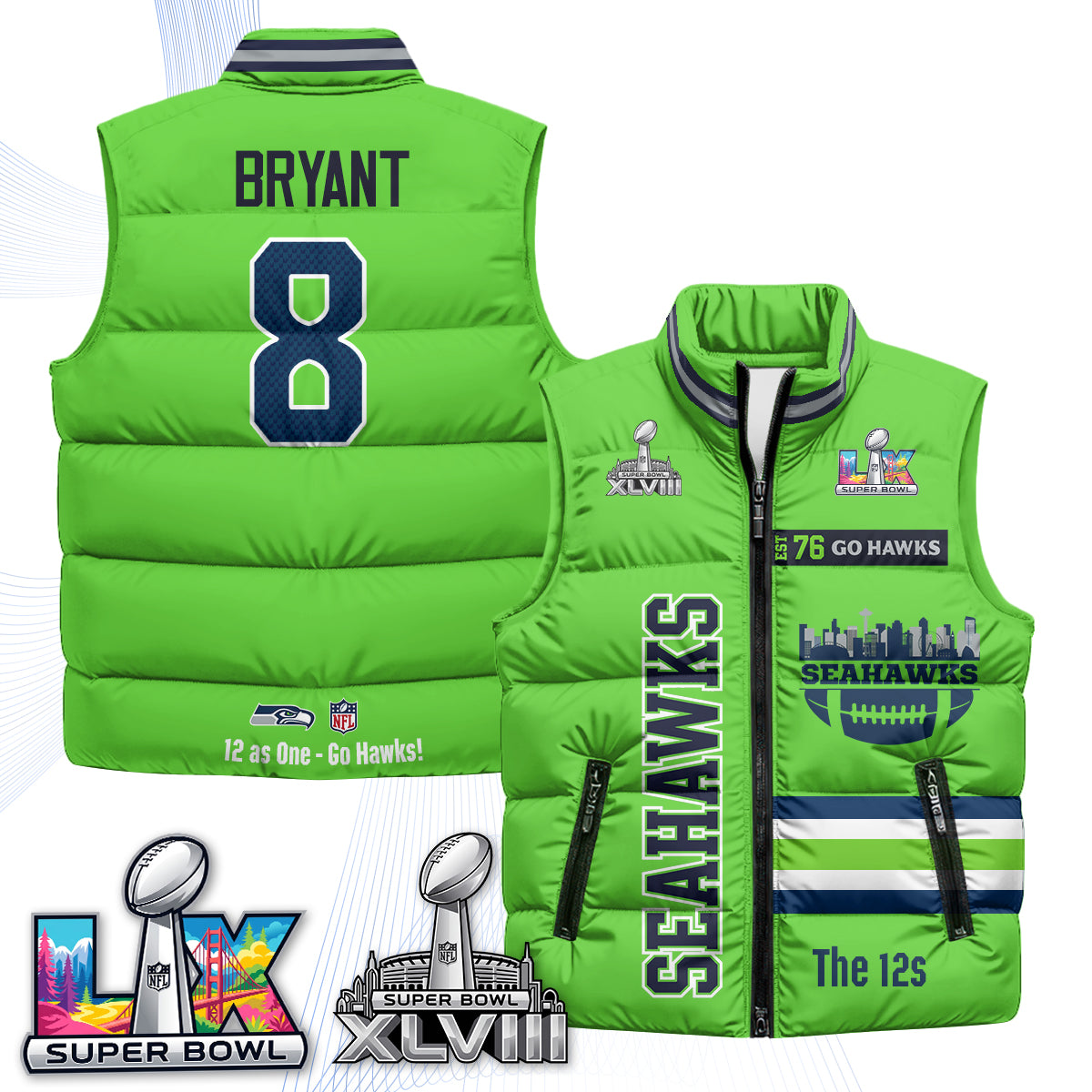 SEA "Go Hawks" Edition Puffer Vest - Printed