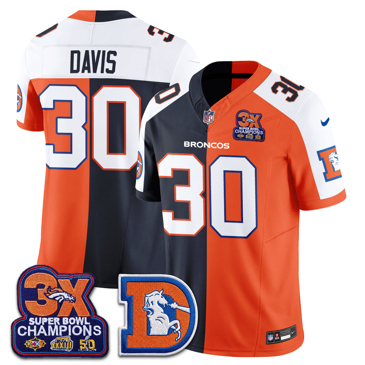 Denver Broncos Throwback Split Vapor Jersey - Stitched