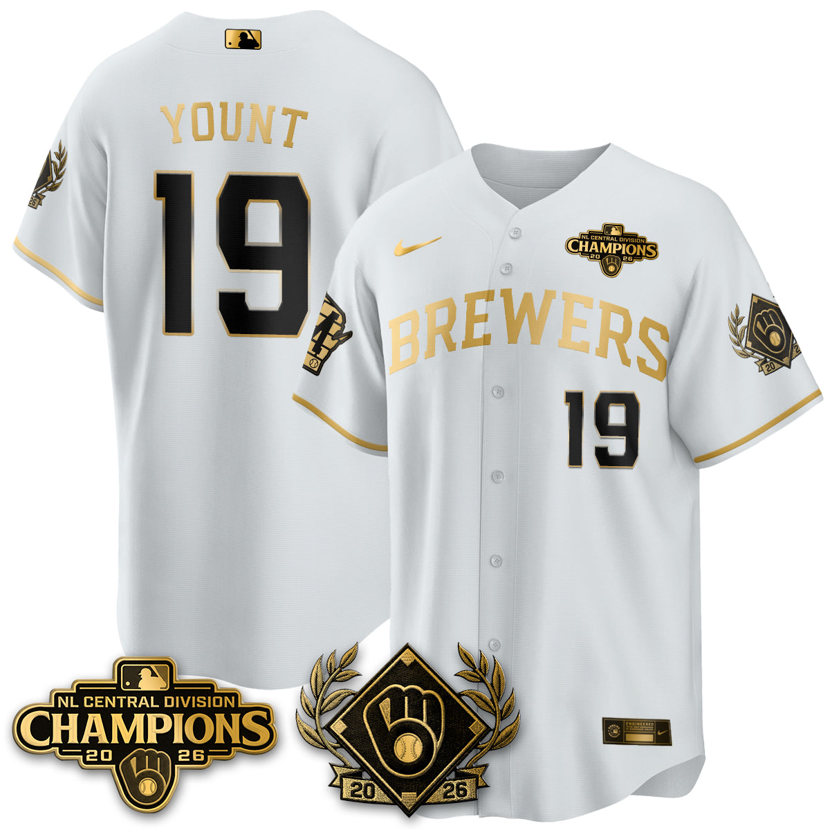 Milwaukee Brewers 2026 NL Division Champs Vapor Gold Jersey - Stitched