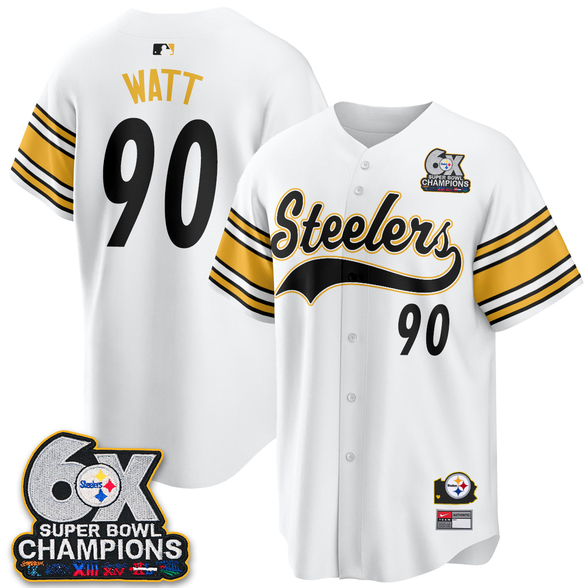Pittsburgh Steelers 6X Champs Throwback Baseball Vapor Jersey - Stitched