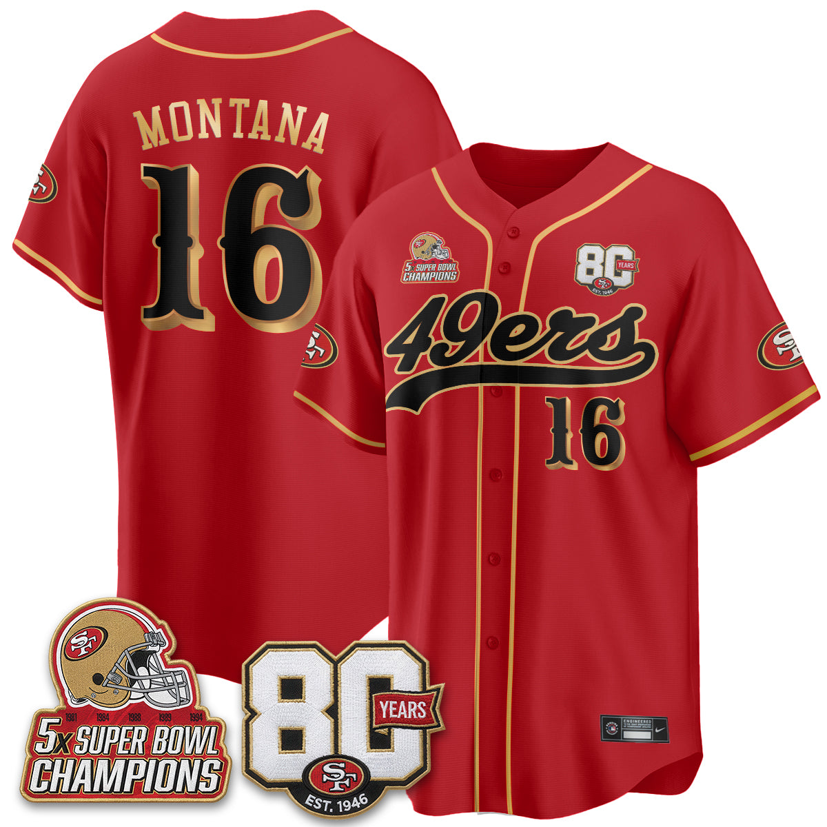 SF 80 Years & 5X Champs Vapor Baseball Jersey - Stitched