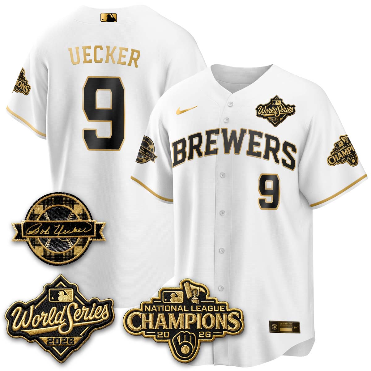 MIL WS26 - Bob Uecker Patch Black Gold Jersey - Stitched (Tiktok)