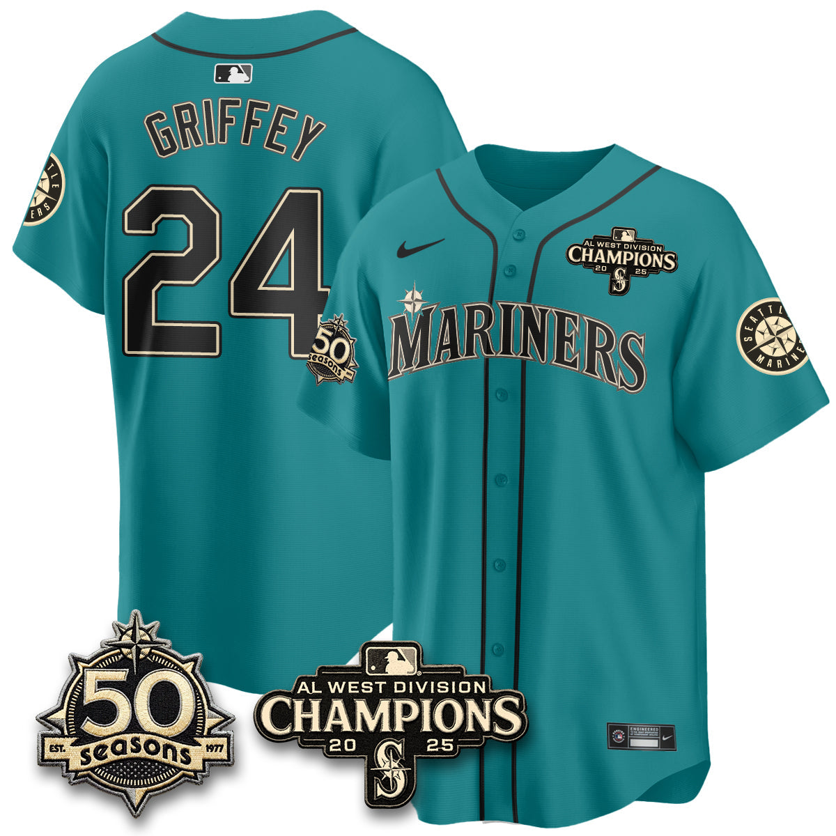 SEA Limited Throwback Cream Jersey - 50th Anniversary & AL West Division Champions - All Stitched