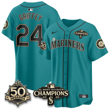 SEA Limited Throwback Cream Jersey - 50th Anniversary & AL West Division Champions - All Stitched