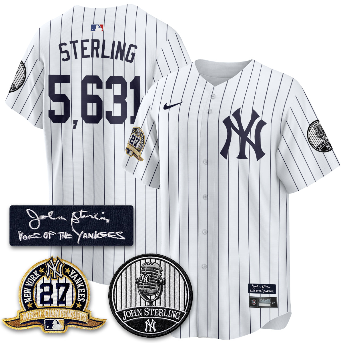 NYY John Sterling Tribute Patch Vapor Premier Limited Jersey - Stitched