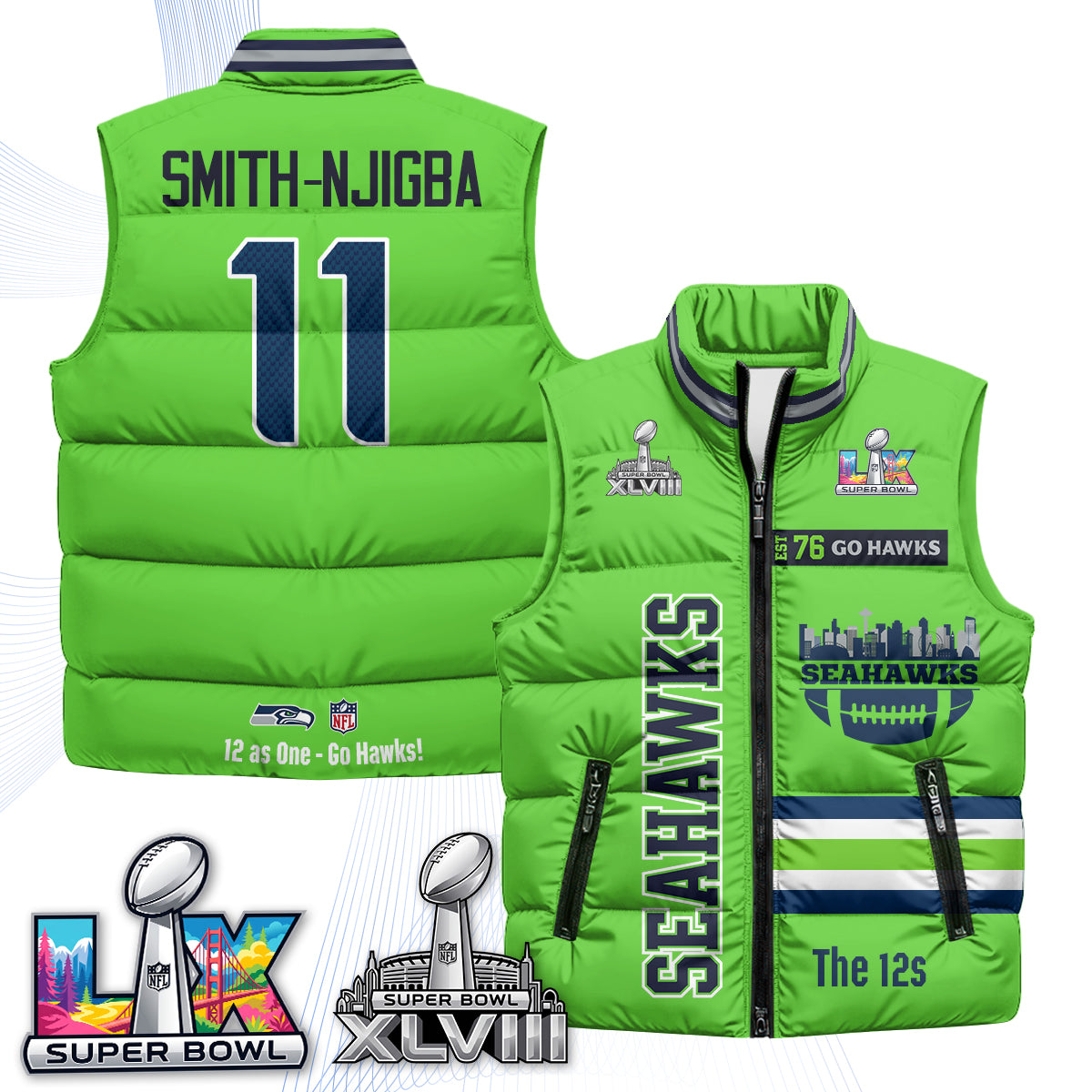 SEA "Go Hawks" Edition Puffer Vest - Printed