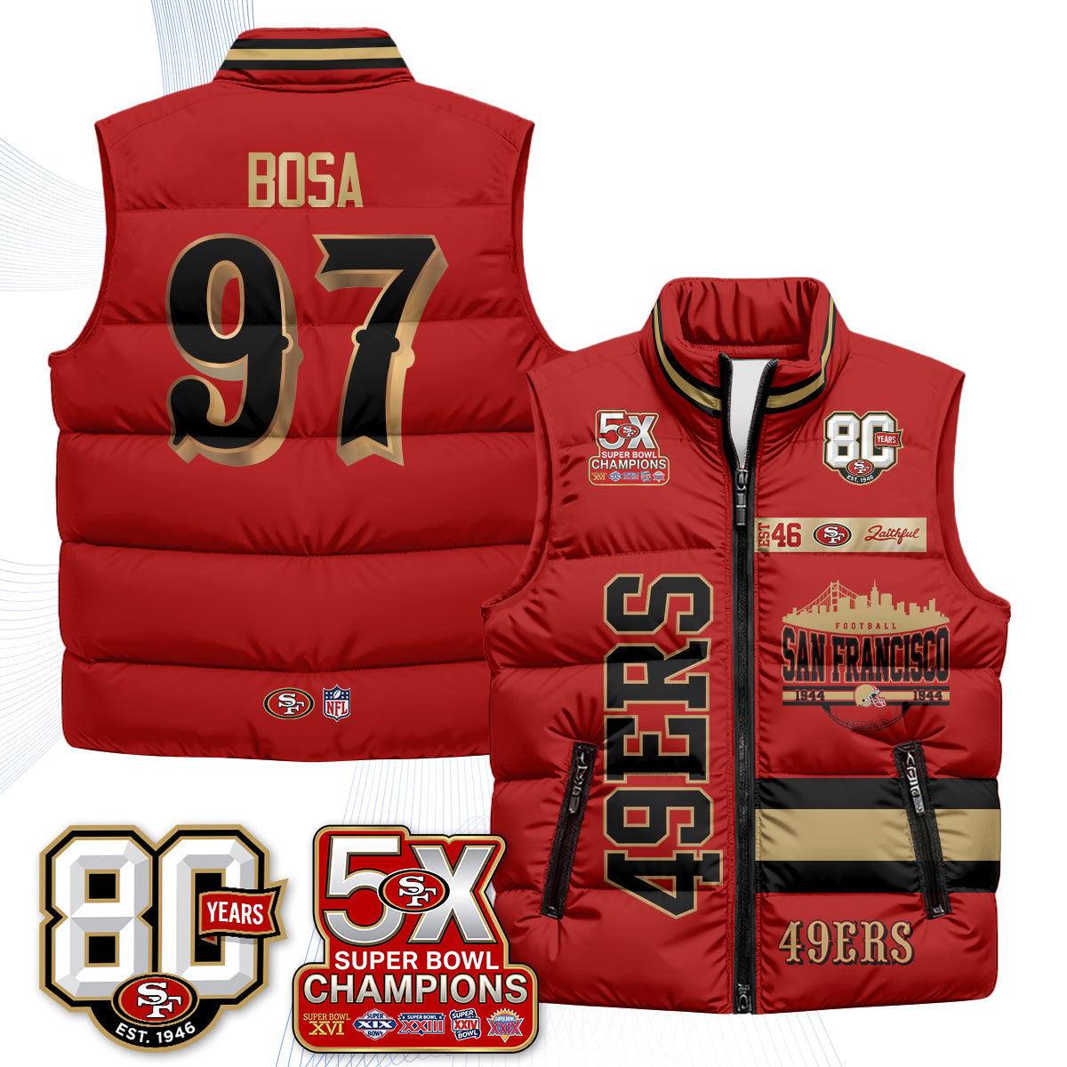 SF Faithful to The Bay Puffer Vest - Printed