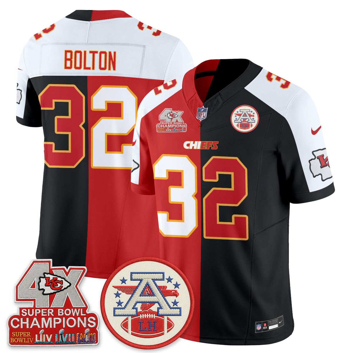 Kansas City Chiefs 4X Champs Patch Split Edition Vapor Jersey - Stitched