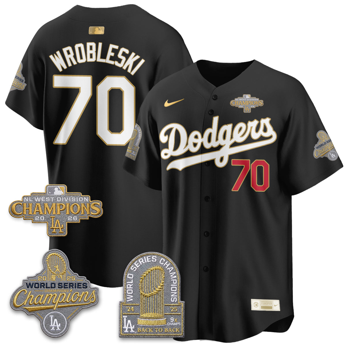 Los Angeles Dodgers 2026 NL West Champs Black Gold Vapor Jersey- Stitched