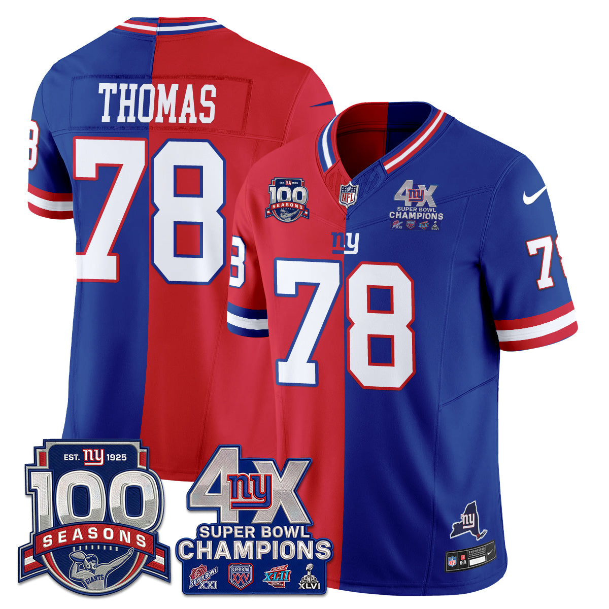 New York Giants 4X SBowl Split Edition Vapor Jersey - Stitched