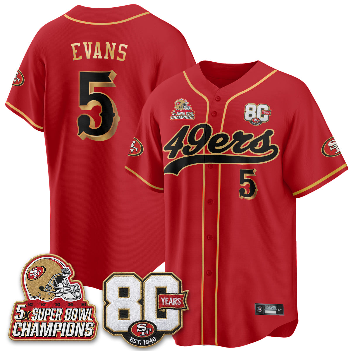 SF 80 Years & 5X Champs Vapor Baseball Jersey - Stitched