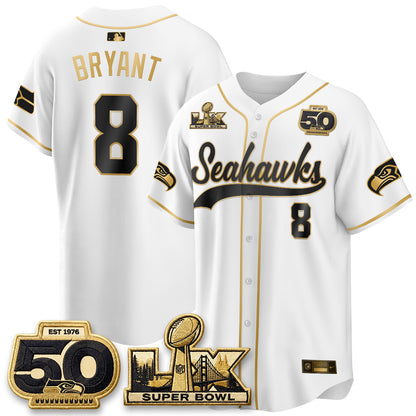 Seattle Seahawks SB LX Champs Gold Edition Baseball Jersey - Stitch