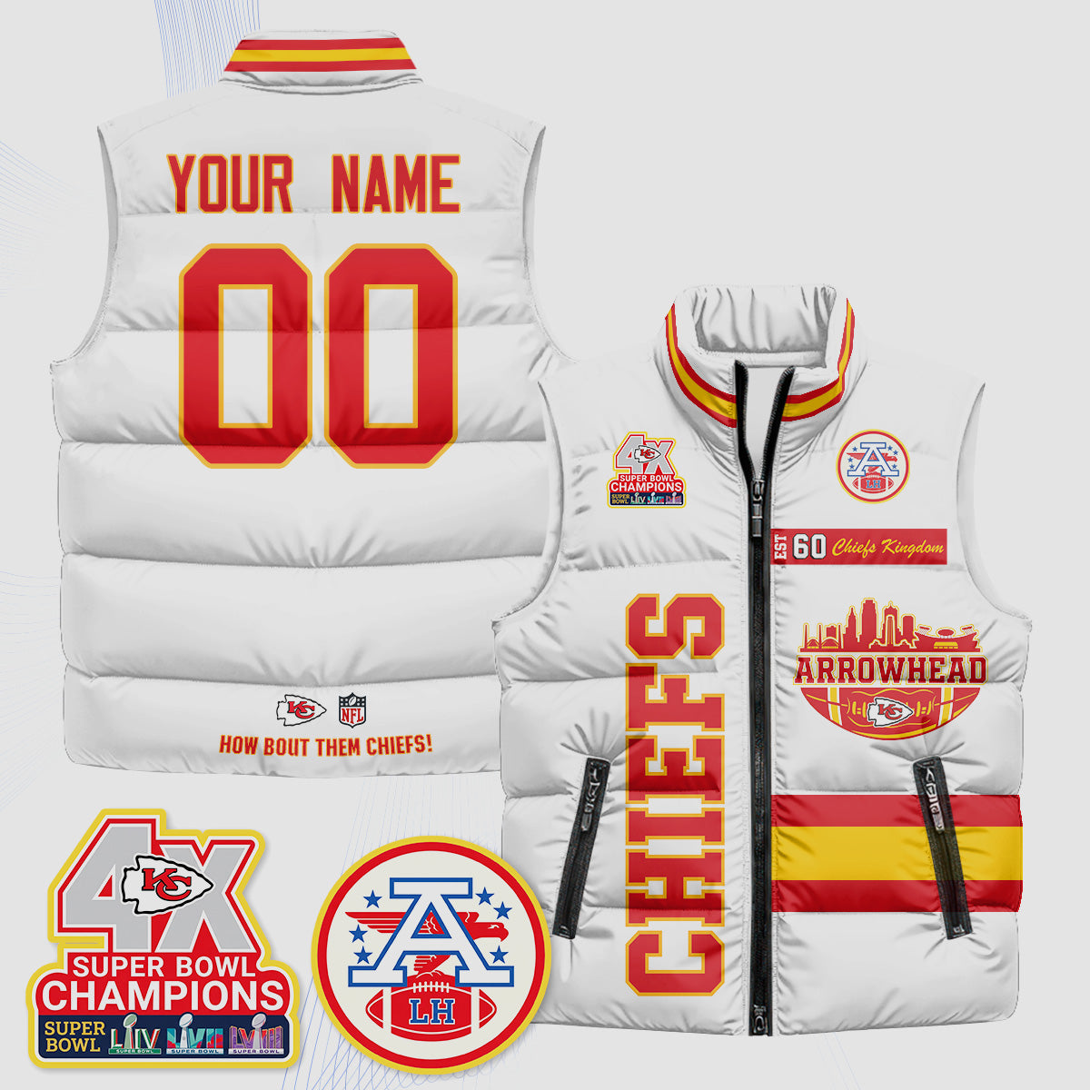 KC Arrowhead Custom Puffer Vest - Printed