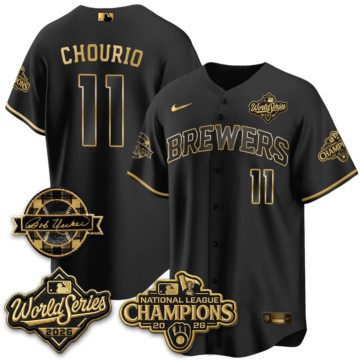 MIL WS26 - Bob Uecker Patch Black Gold Jersey - Stitched (Tiktok)