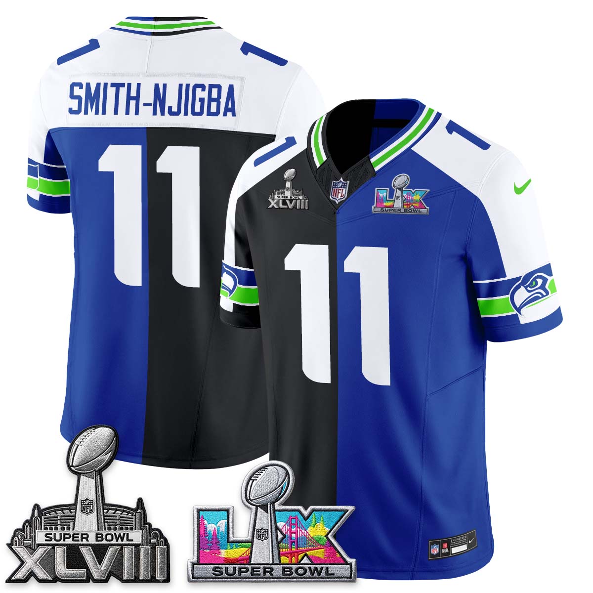 SEA Throwback 2 SB Patches Vapor Jersey - Stitched