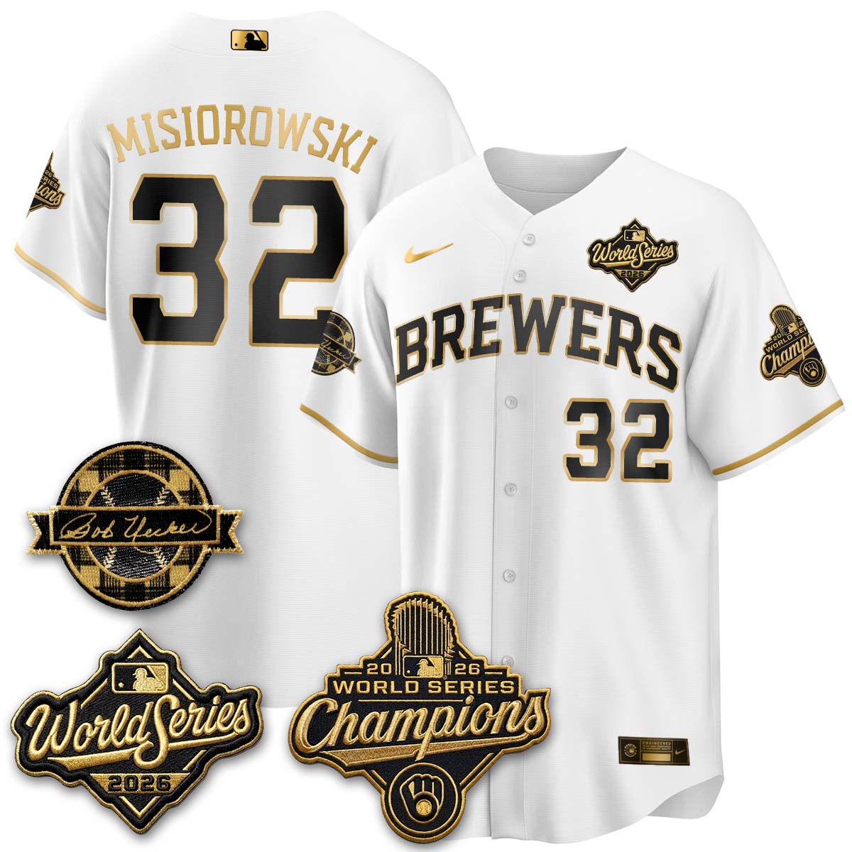 MIL 2026 WS Champions - Bob Uecker Patch Gold Jersey - Stitched (Tiktok)