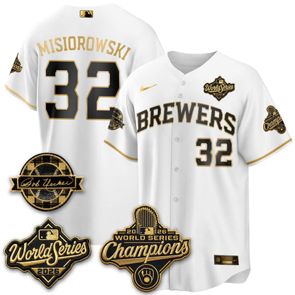 MIL 2026 WS Champions - Bob Uecker Patch Gold Jersey - Stitched (Tiktok)