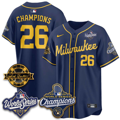 MIL 2026 WS Champions - Bob Uecker Patch Gold Jersey - Stitched (Tiktok)