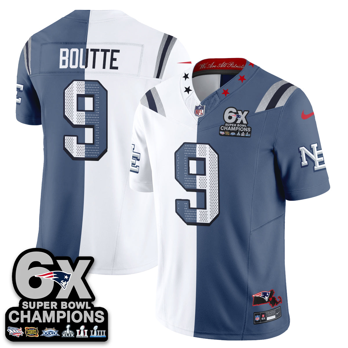 NE 6X Champs Rivalries Split Edition Vapor Jersey - Stitched (V2)