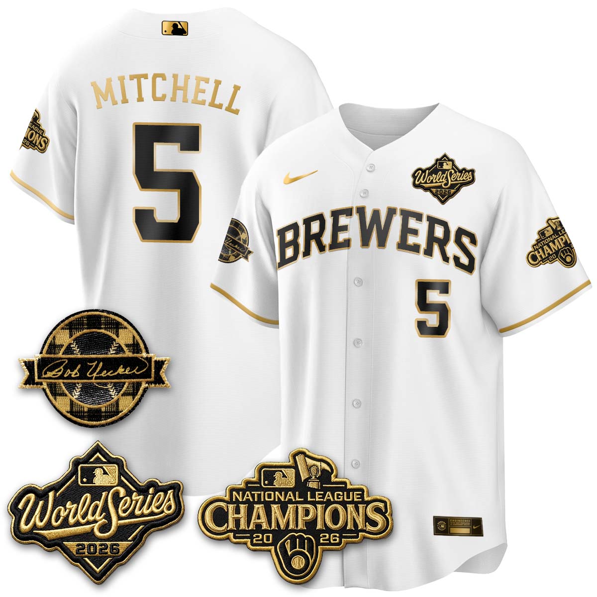 MIL WS26 - Bob Uecker Patch Black Gold Jersey - Stitched (Tiktok)