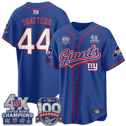 NYG 4X Champs & 100 Anniversary Vapor Baseball Jersey V2- Stitched
