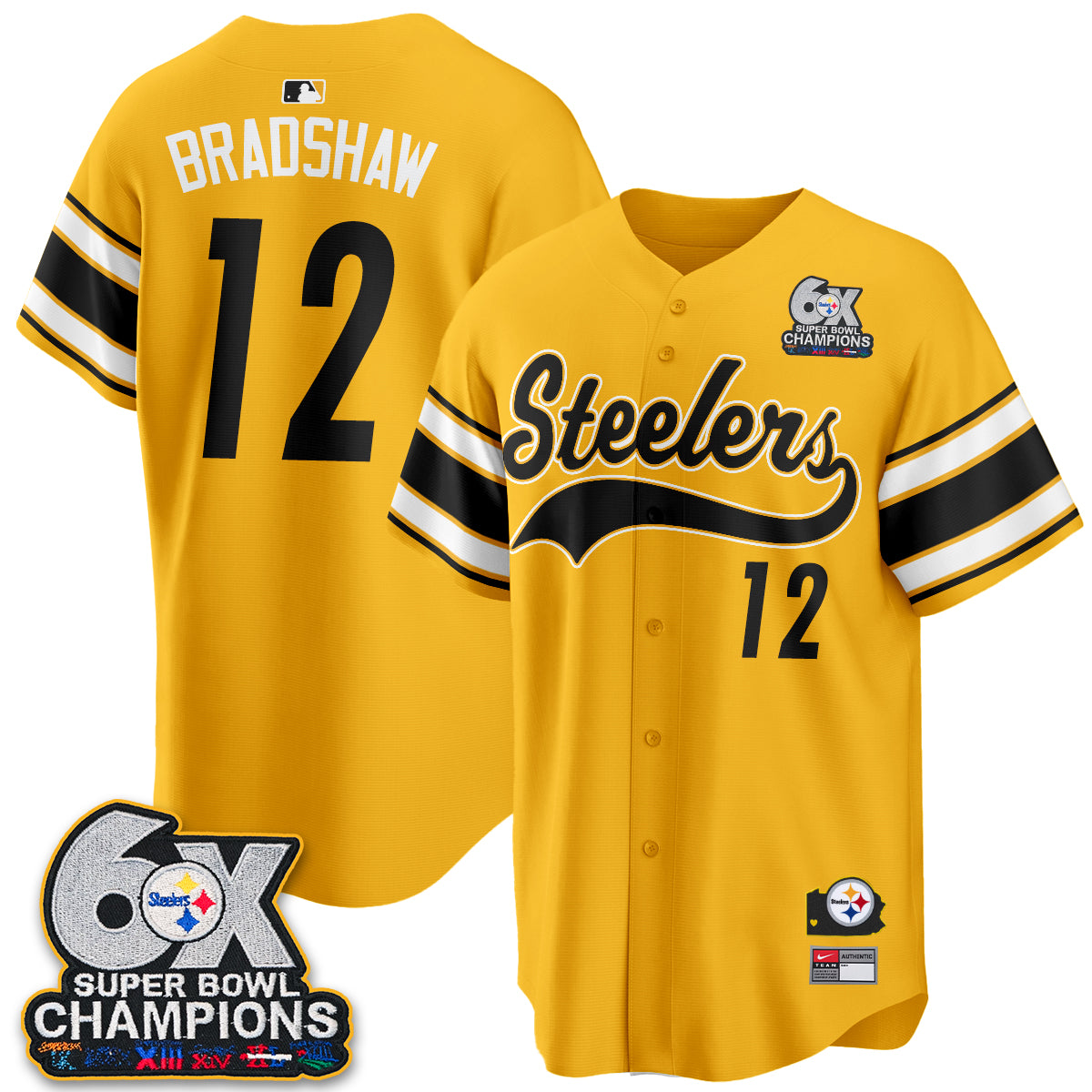 Pittsburgh Steelers 6X Champs Throwback Baseball Vapor Jersey - Stitched
