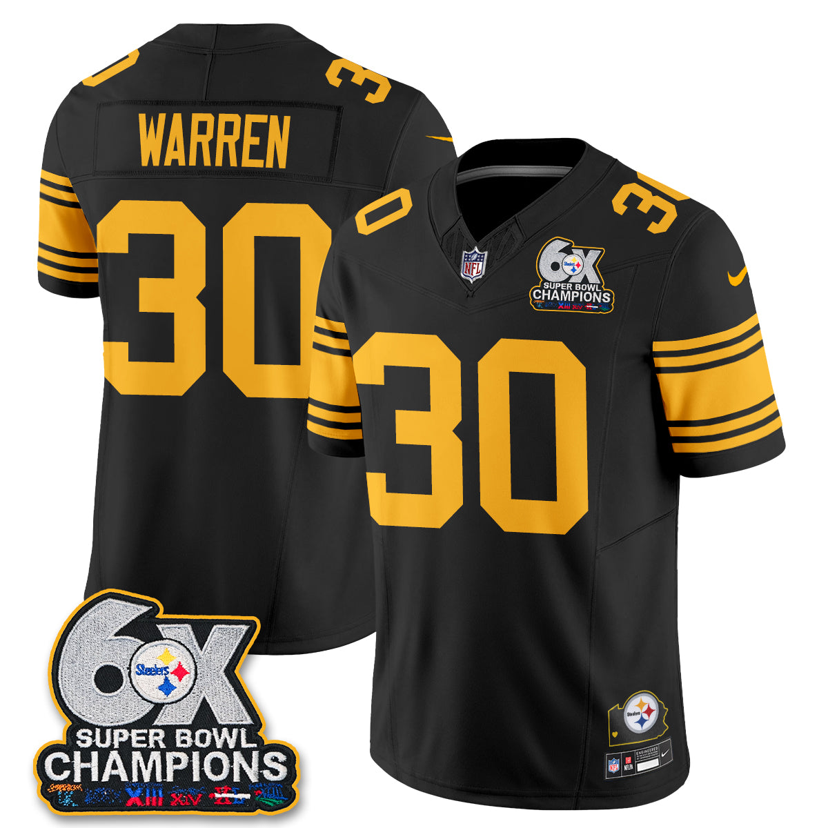 Pittsburgh Steelers 6X Champs Throwback V2 Vapor Jersey - Stitched