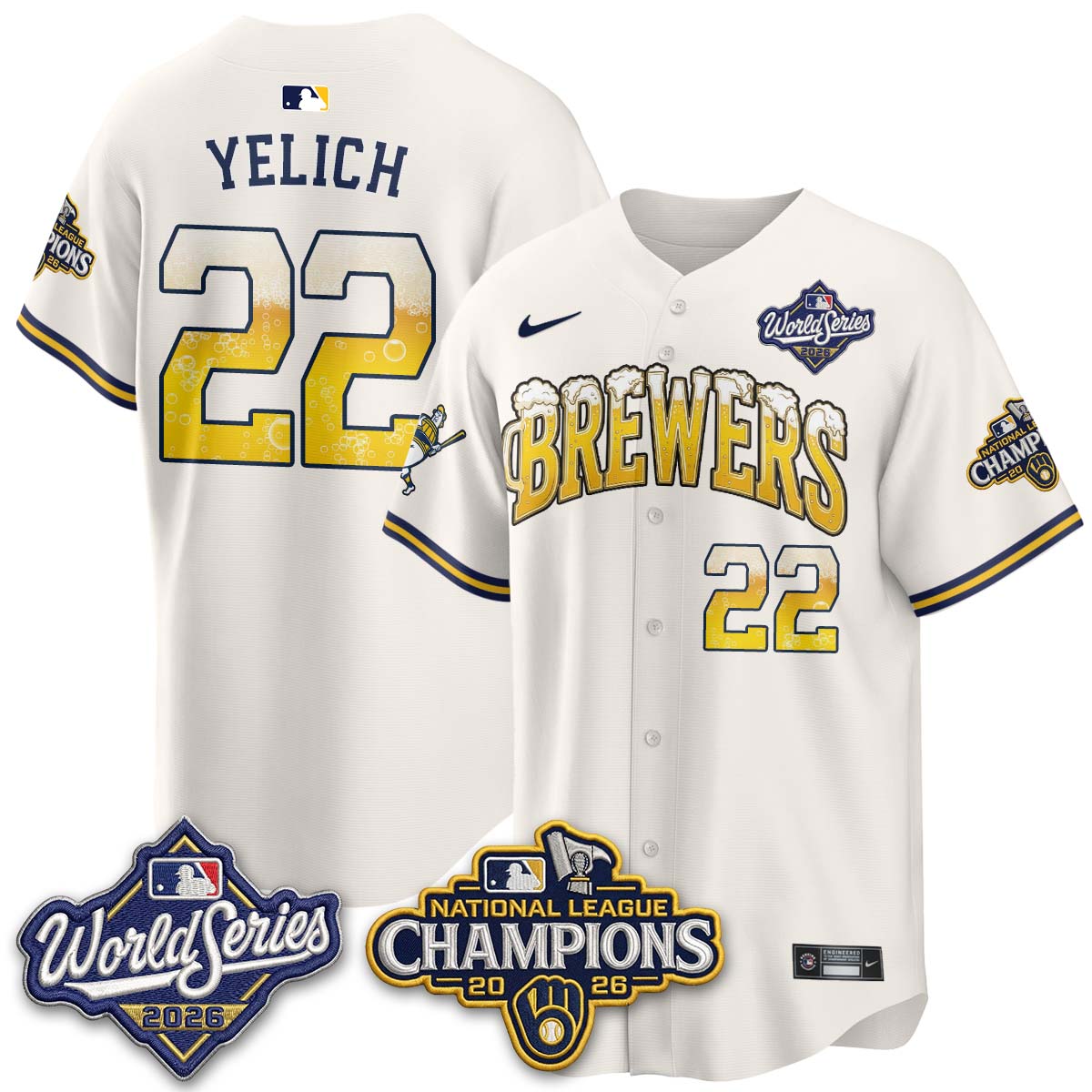 Milwaukee Brewers "Pitcher & Pint" 2026 NL Champions Vapor Jersey - Stitched