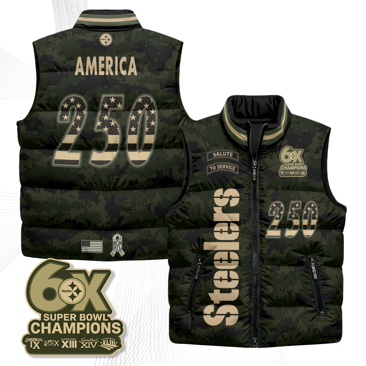 Pittsburgh Steelers 2026 Salute to Service Puffer Vest - Printed