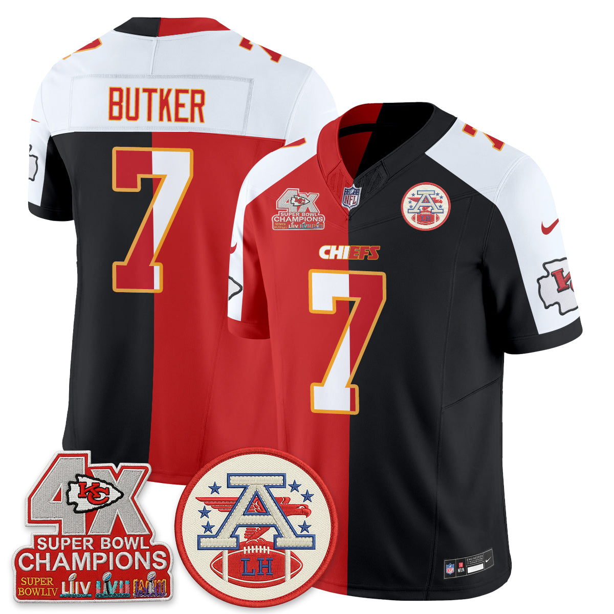 Kansas City Chiefs 4X Champs Patch Split Edition Vapor Jersey - Stitched