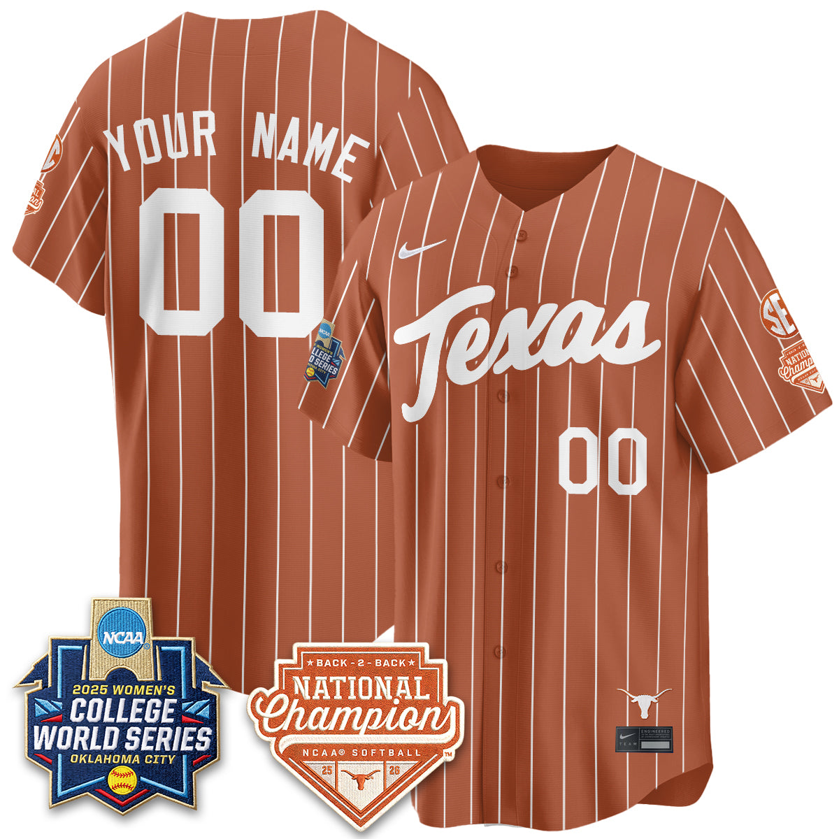 Texas Longhorns Softball 2026 World Series (WCWS) Vapor Premier Limited Custom Jersey - B2B Champs - All Stitched