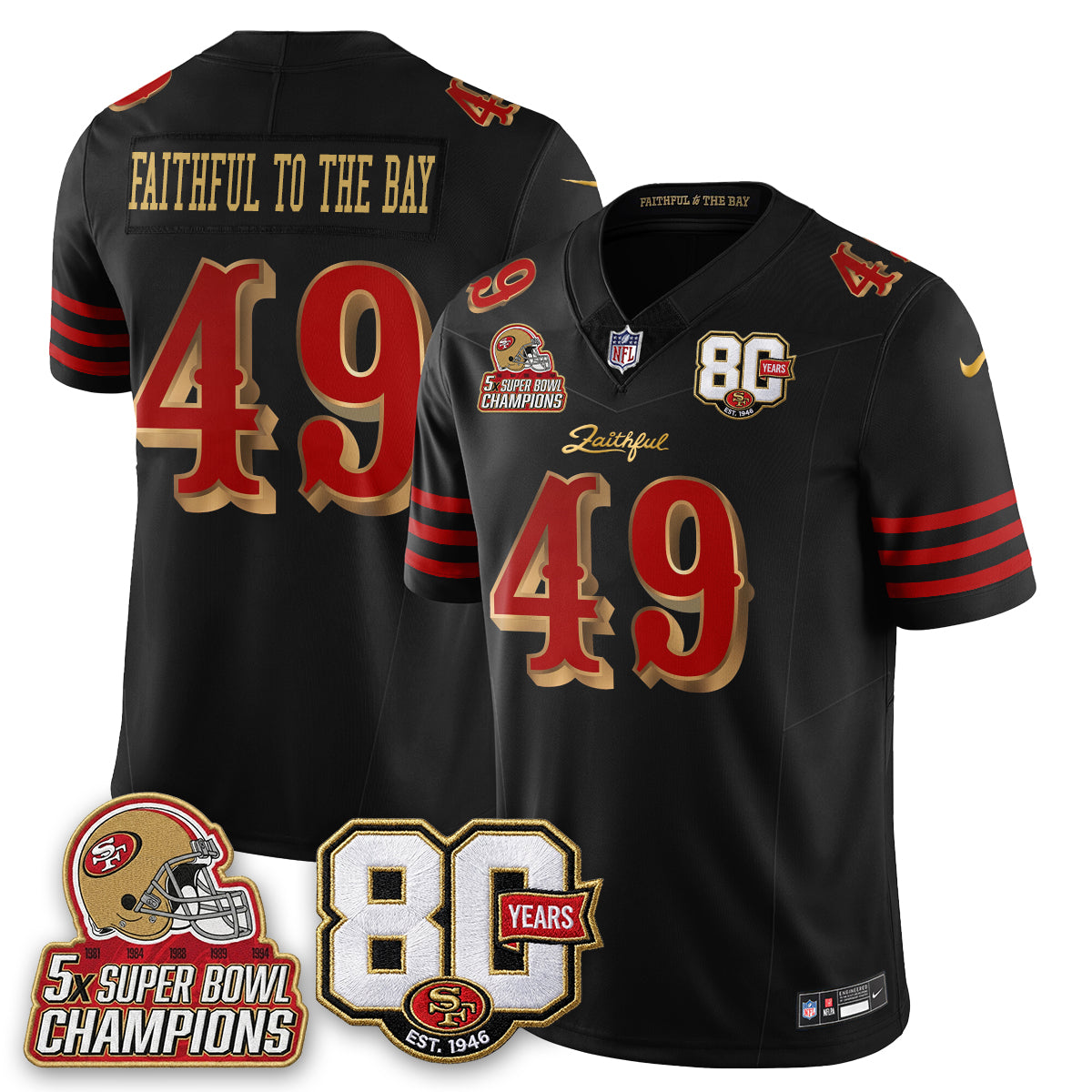 SF 80 Years & 5X Champs Rivalries Vapor Jersey - Stitched