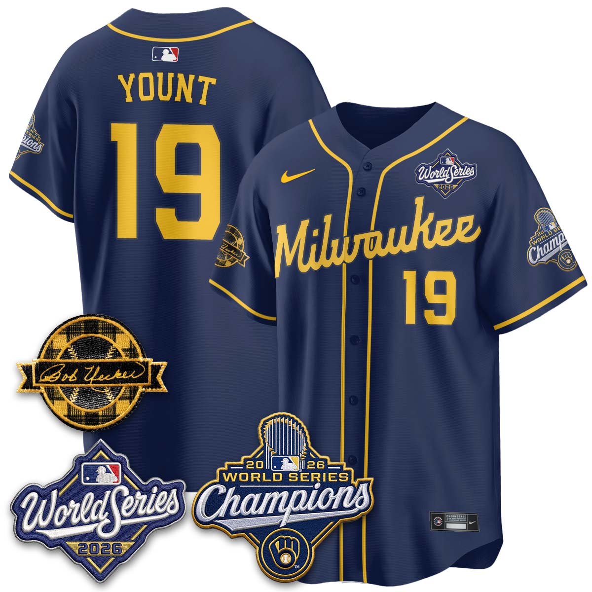 MIL 2026 WS Champions - Bob Uecker Patch Gold Jersey - Stitched (Tiktok)