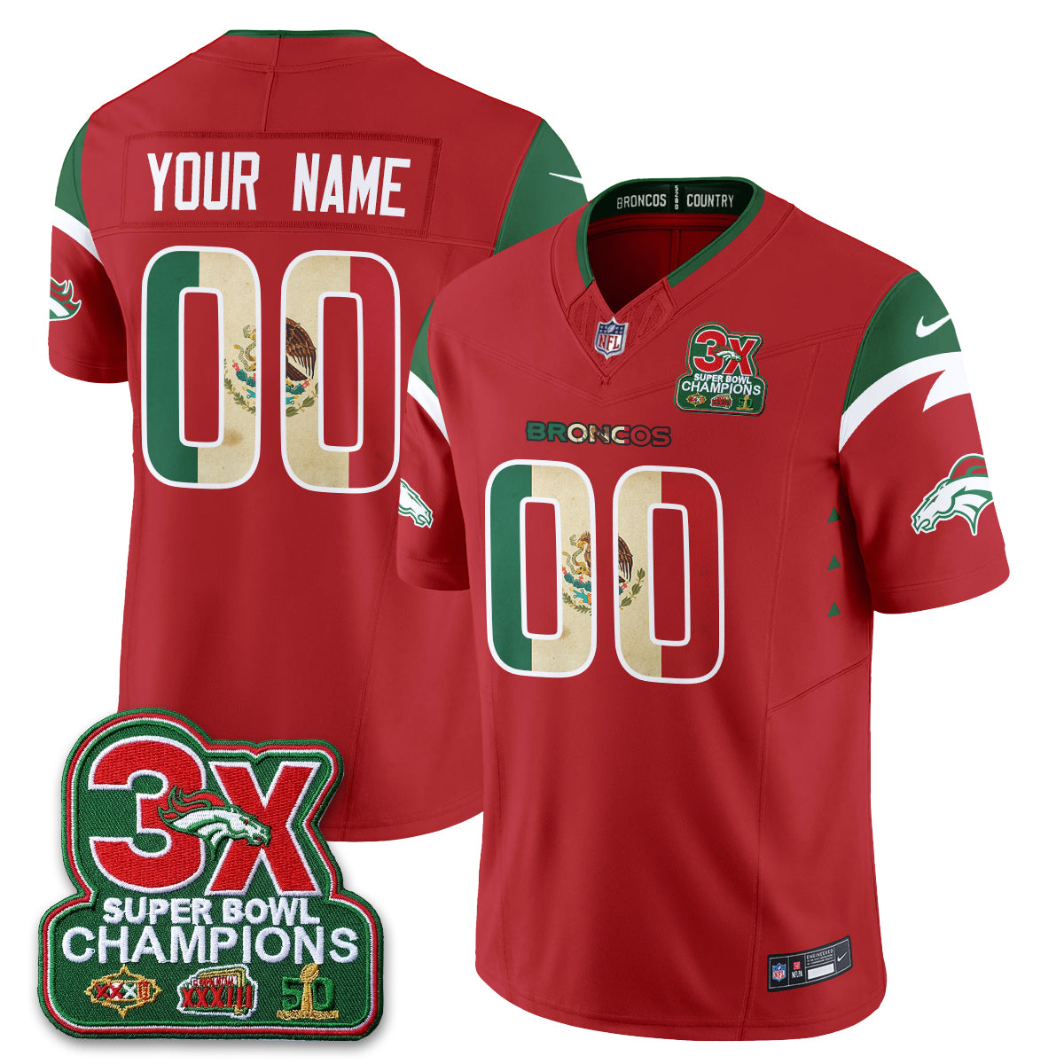 DEN Mexico Edition Vapor Custom Jersey - Stitched